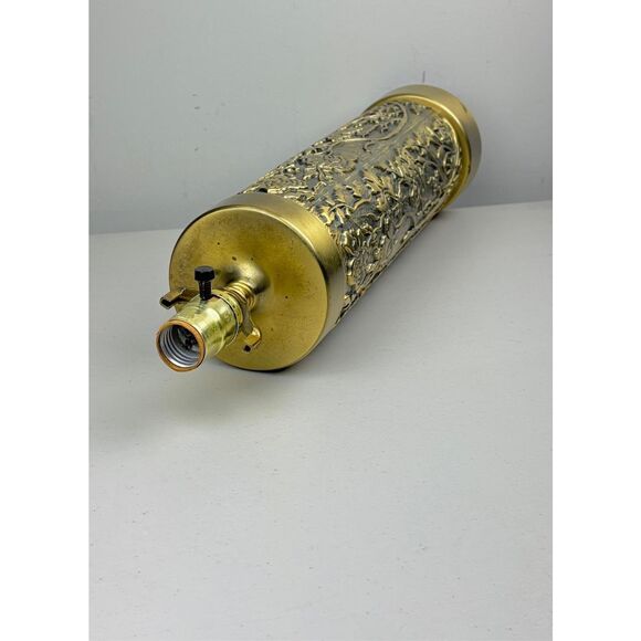 Vintage Embossed Floral Brass Lamp Artillery Shell Style - No Shade- 21in - Picture 10 of 10